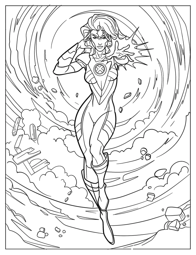 X-Men Phoenix Using Telekinesis Coloring Page