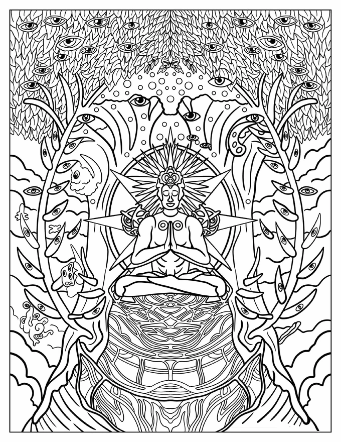 Trippy Buddha Hippie Coloring Sheet