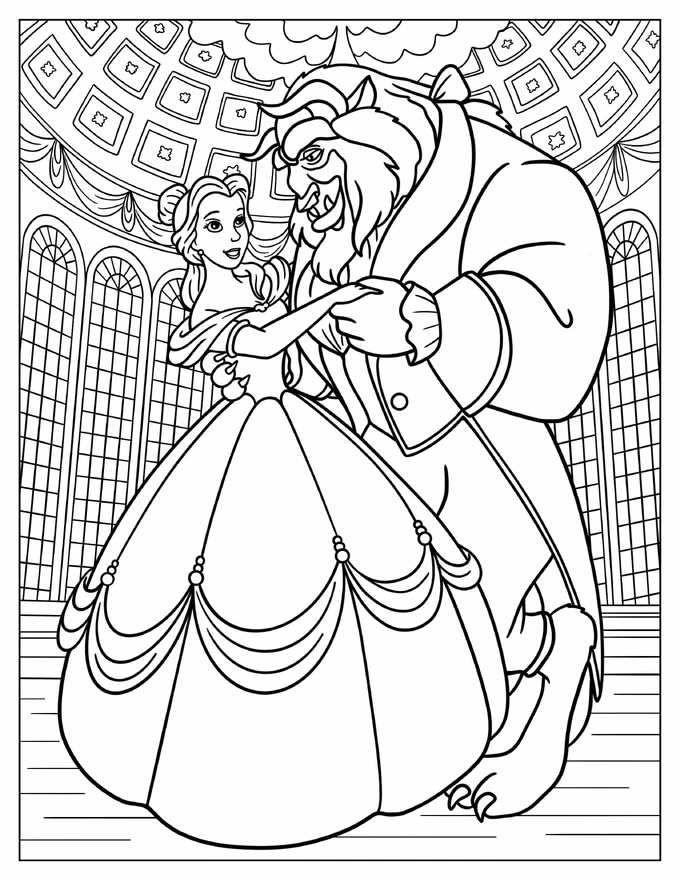 Belle And Beast Dancing In Ballroom