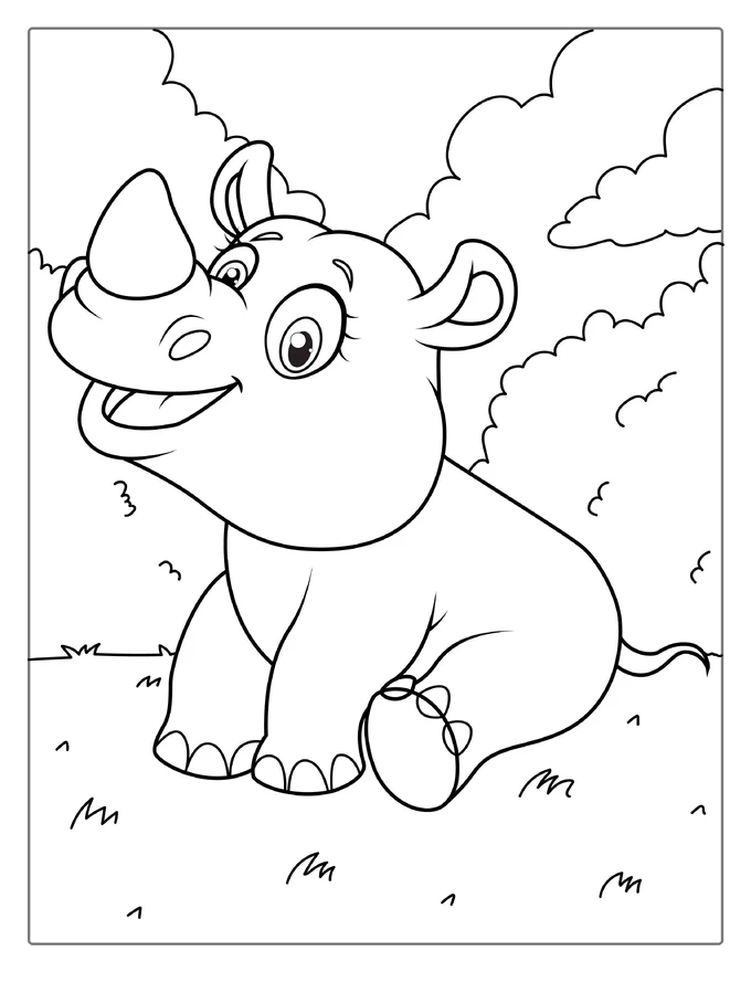 Cute Baby Rhino To Color For Preschoolers