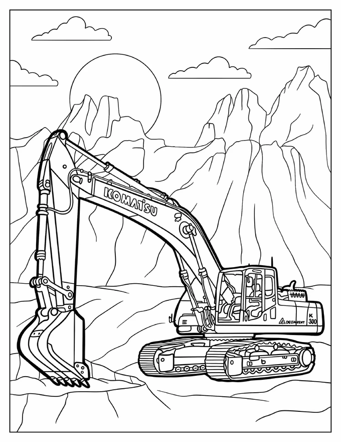 Komatsu Excavator To Color For Kids