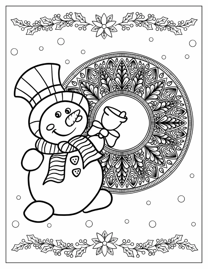 Snowman Mandala To Color For Adults