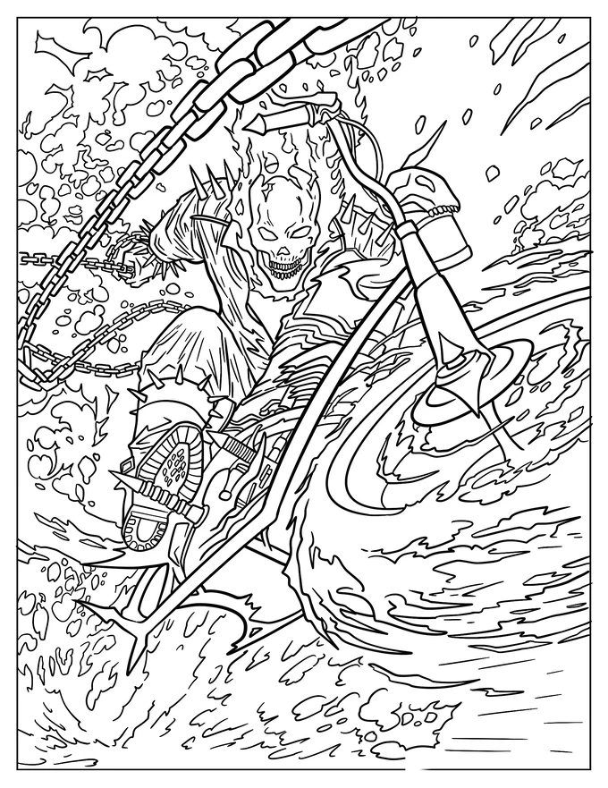 Ghost Rider Whipping Hell Chain Coloring Page