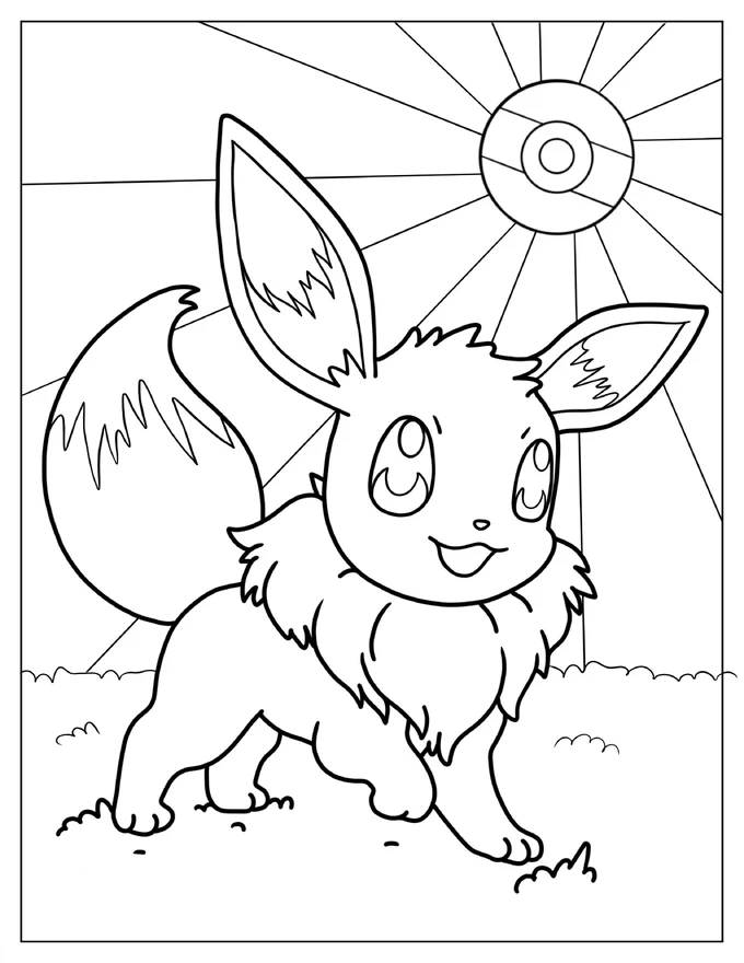 Eevee Standing Under PokeBall