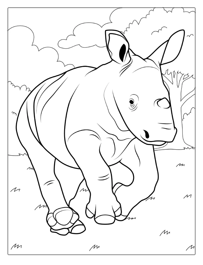 Cute Baby Rhino To Color