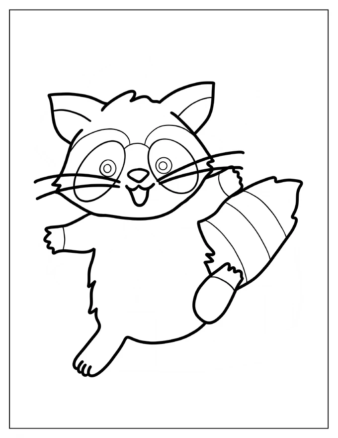 Kawaii Baby Raccoon Dancing Coloring Sheet For Preschoolers