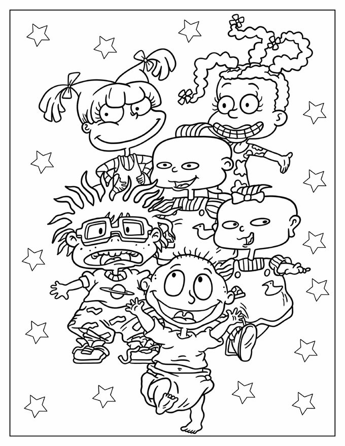 Rugrats Chuckie, Tommy, Philip, Lilian, Angelika, And Susie Coloring Page