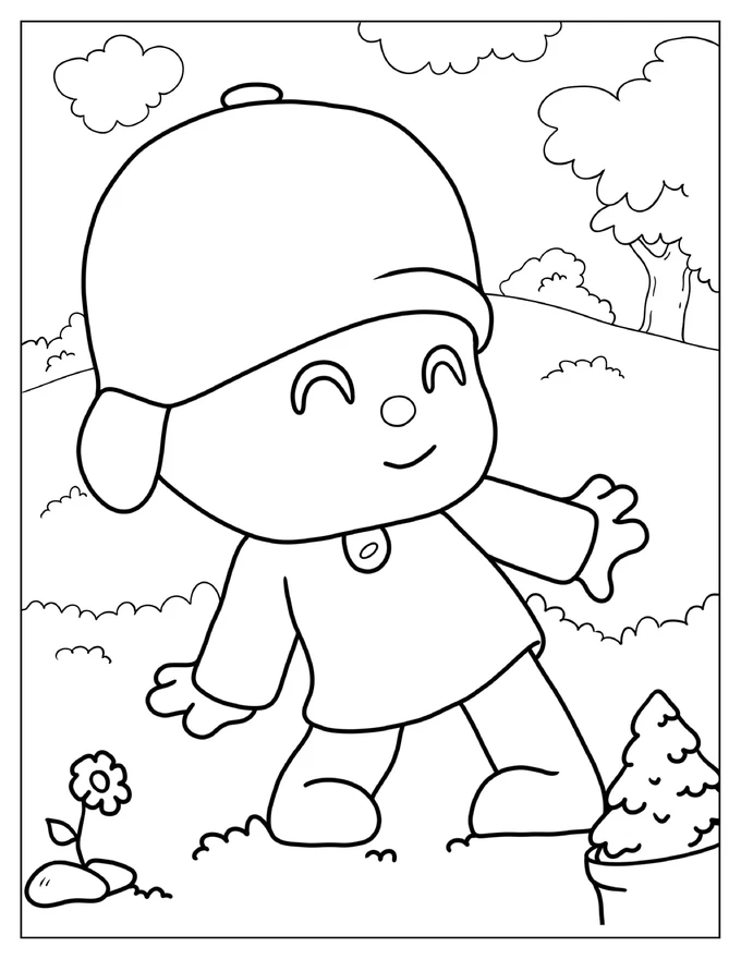 Coloring Sheet Of Cute Pocoyo For Preschoolers