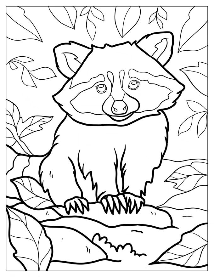 Furry Raccoon Coloring Page For Kids