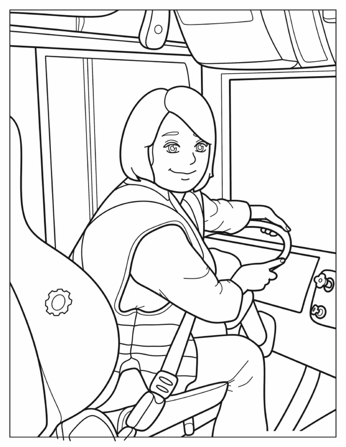 Female School Bus Driver Coloring Page