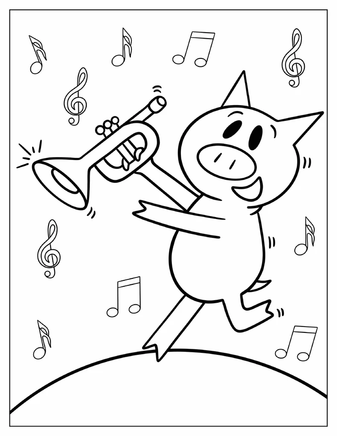 Kawaii Piggie Holding Trumpet