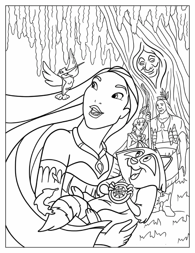 Coloring Page Of Pocahontas Carrying Meeko