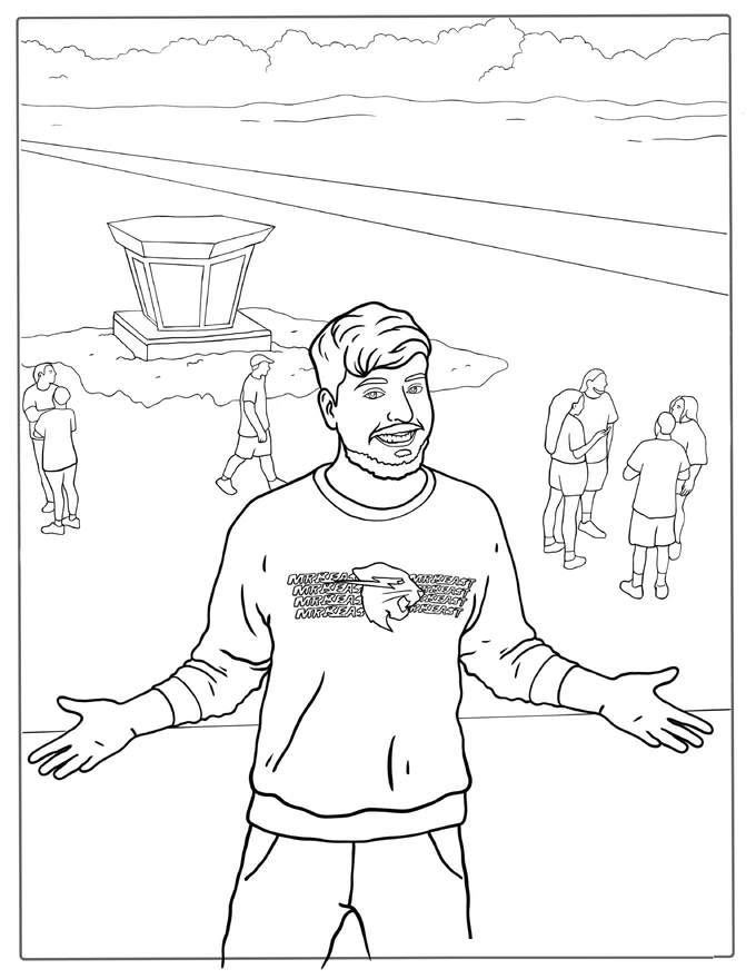 Coloring Page Of Mr Beast At Beach