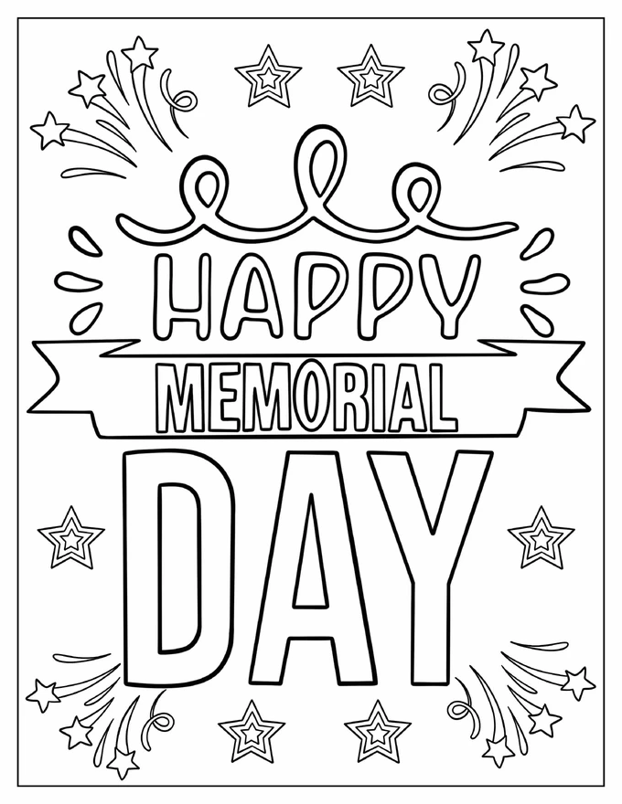 Easy Happy Memorial Day Words Coloring Page For Preschoolers