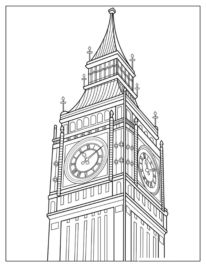 Big Ben Clock With Roman Numerals Coloring Page