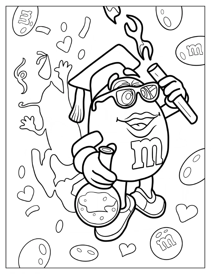 Professor Yellow M&M’s With Graduation Cap And Diploma Coloring Page