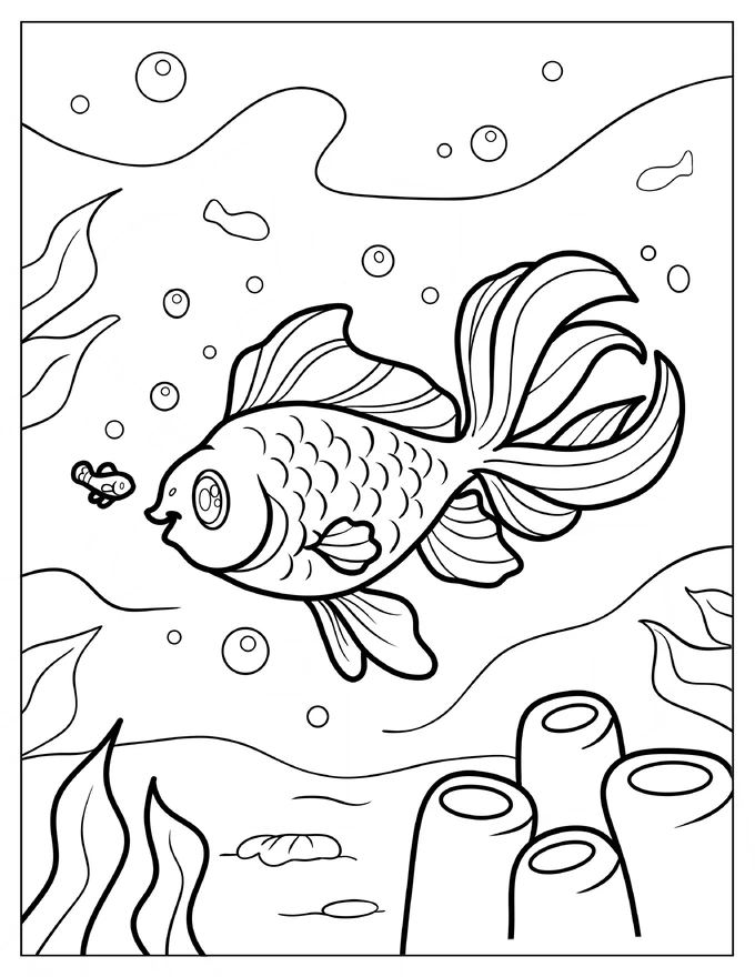 Detailed Goldfish Underwater Coloring Page