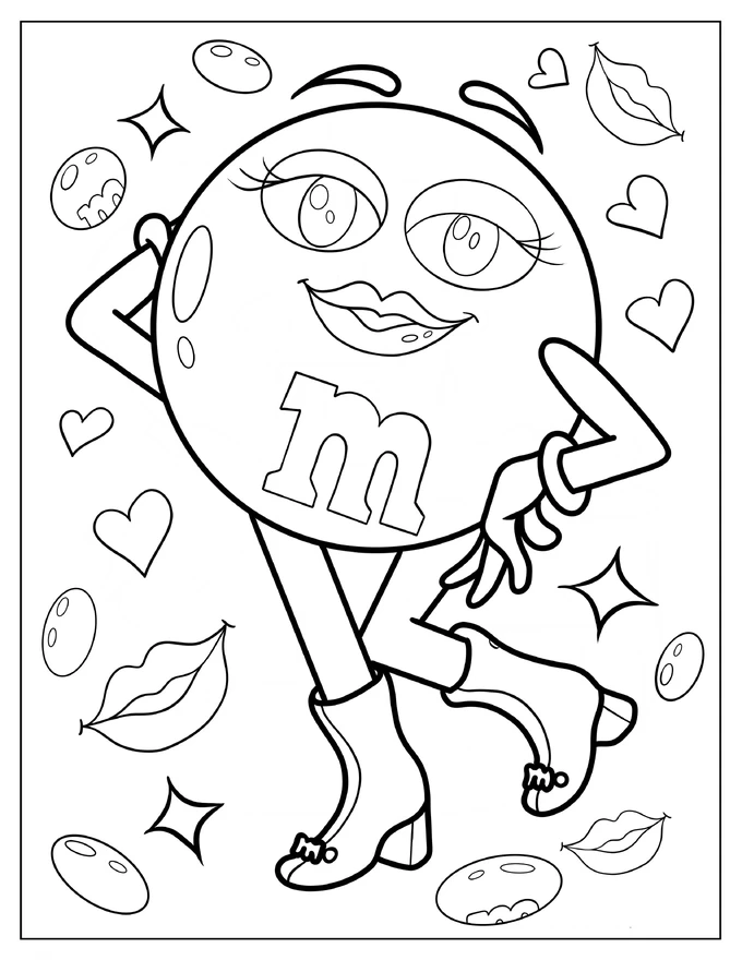 Pretty Green M&M’s Coloring Page