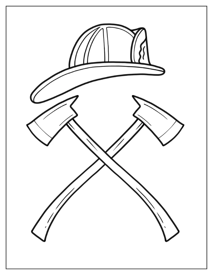 Firefighter Helmet And Axes To Color