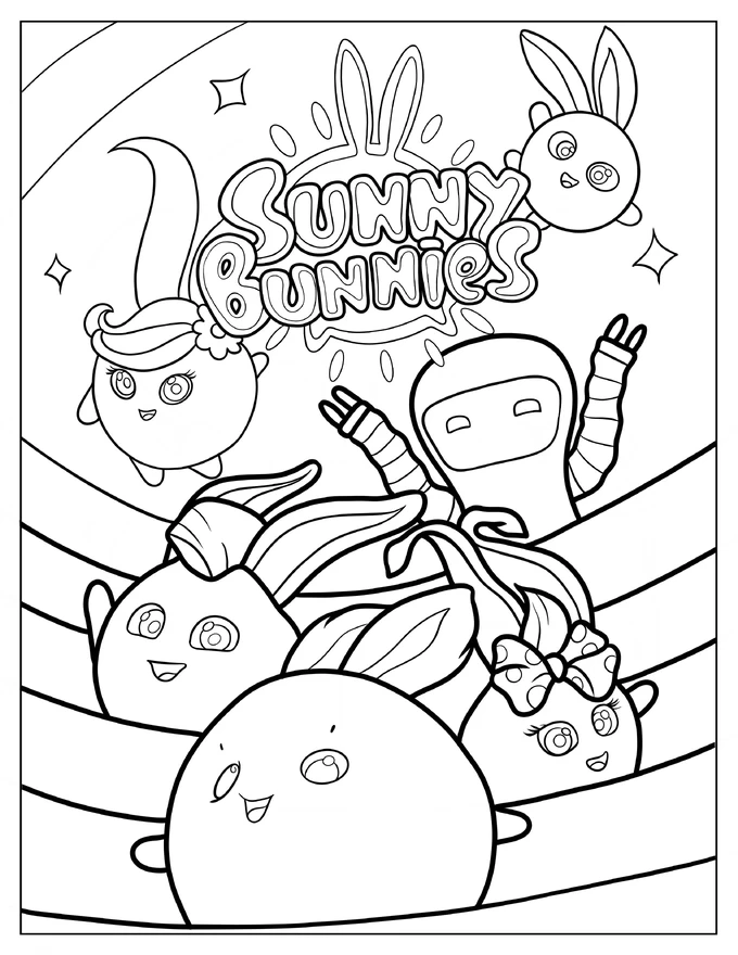 Happy Sunny Bunnies S Marty, Hopper, Shiny, Turbo, Iris Coloring Sheet For Preschoolers