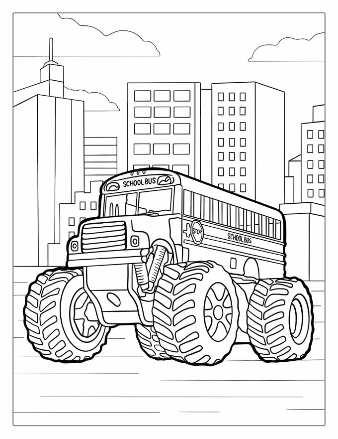 School Bus Monster Truck Coloring Page