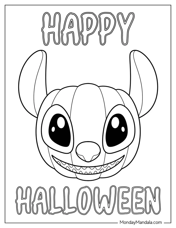 Pumpkin Stitch With Halloween Greeting Coloring Page