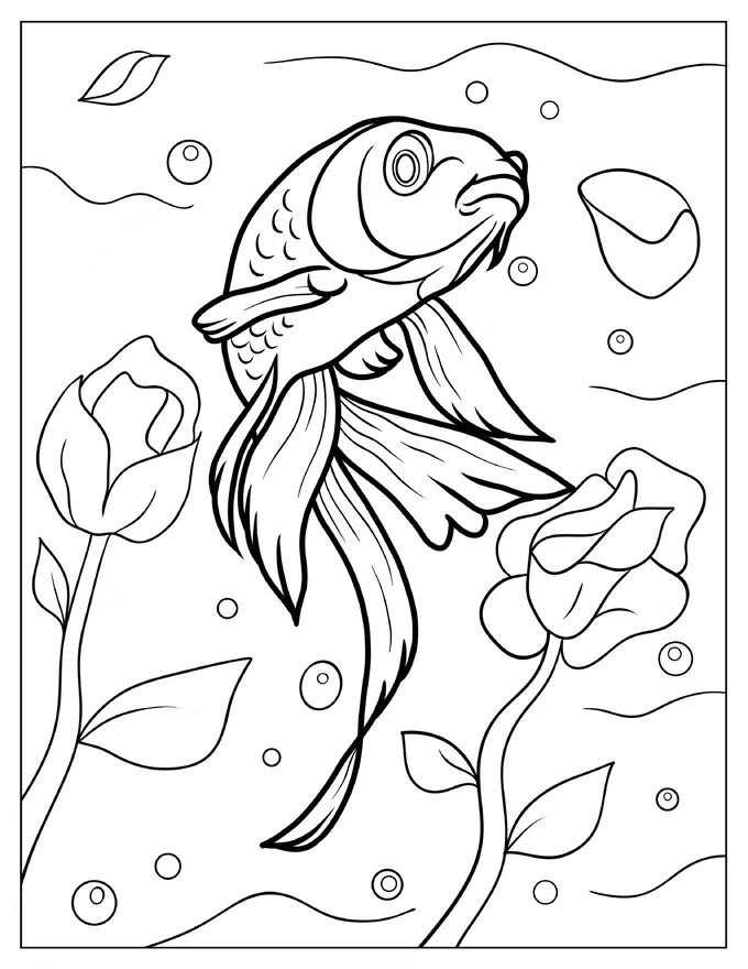 Realistic Goldfish In The Water Coloring Page