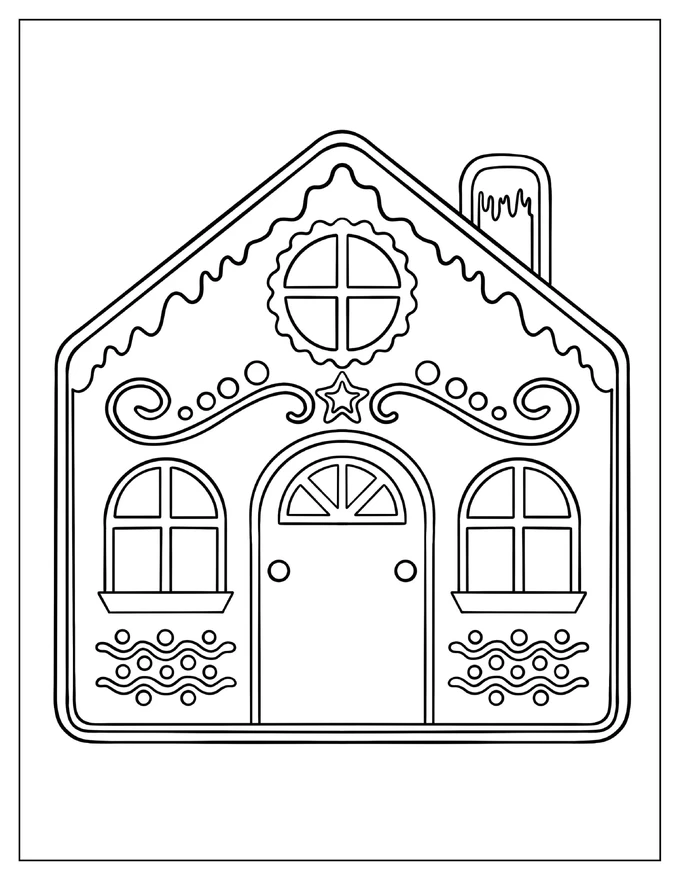 Easy Outline Of a Gingerbread House To Color