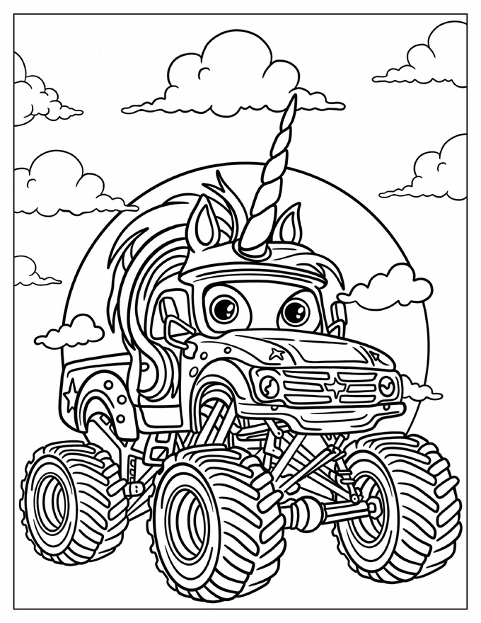 Cute Sparkle Smash Monster Truck Coloring Sheet