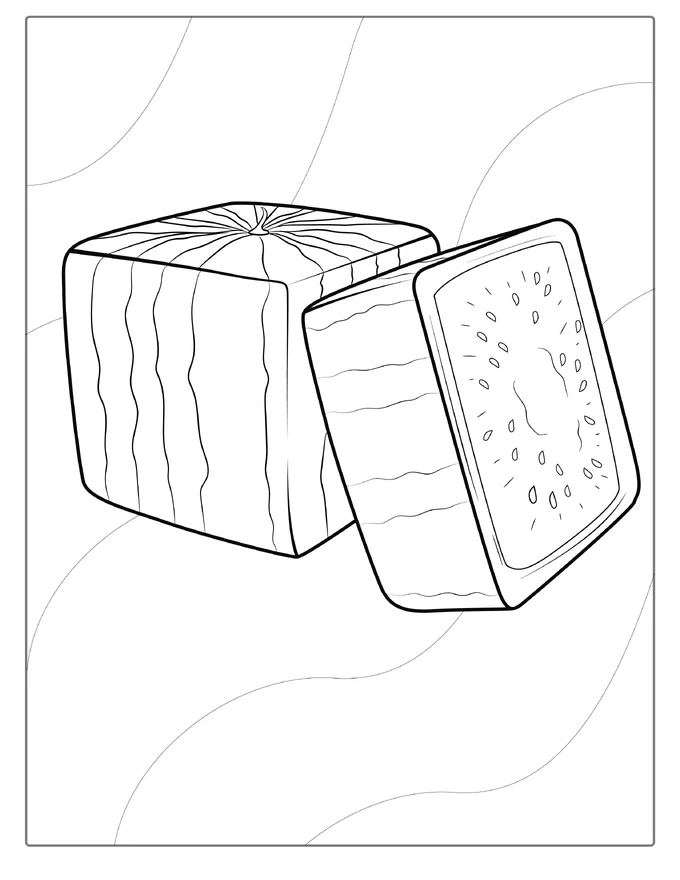 Japanese Square Watermelon Coloring Sheet