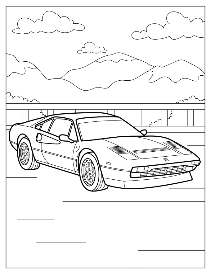 Retro Ferrari Coloring Page For Kids