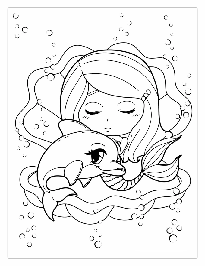 Kawaii Dolphin And Mermaid Picture