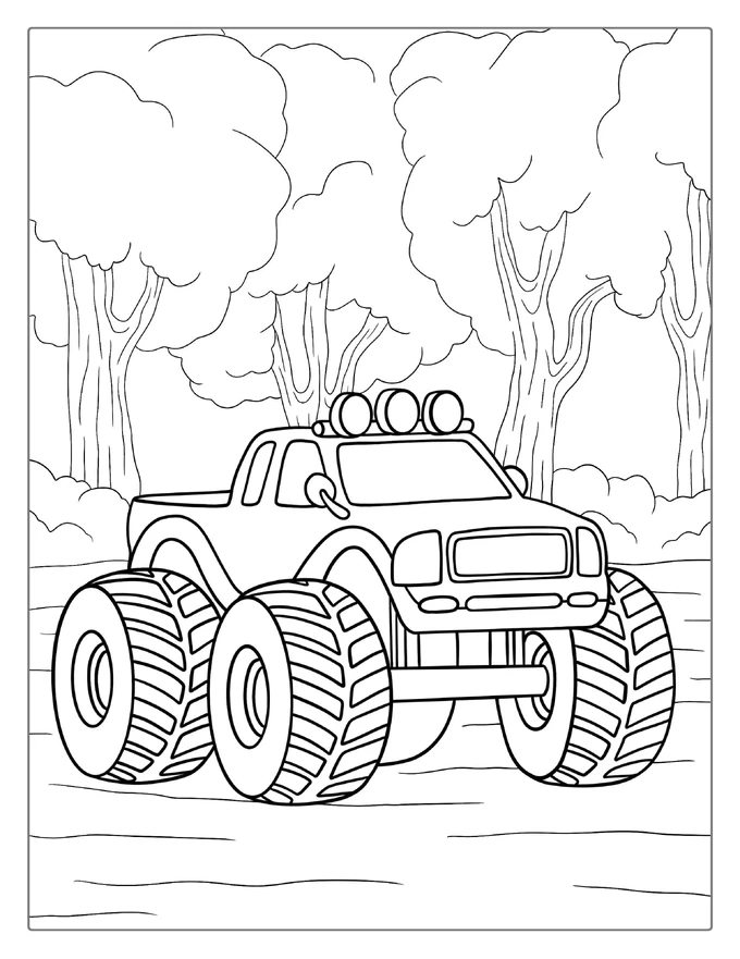 Simple Monster Truck Coloring Page For Kids