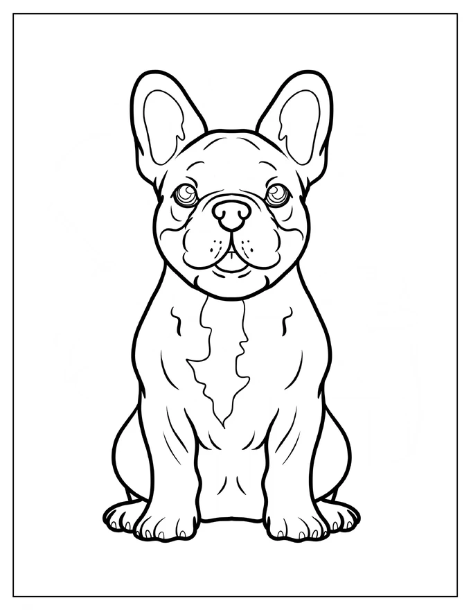 Easy French Bulldog Coloring Page For Kids