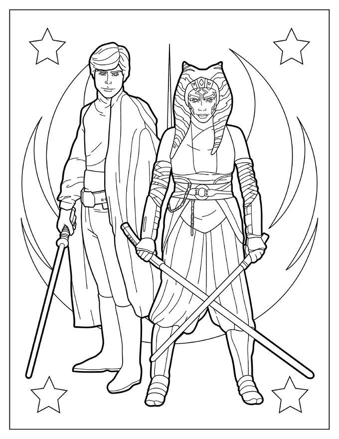 Ahsoka Tano With Luke Skywalker Coloring Page