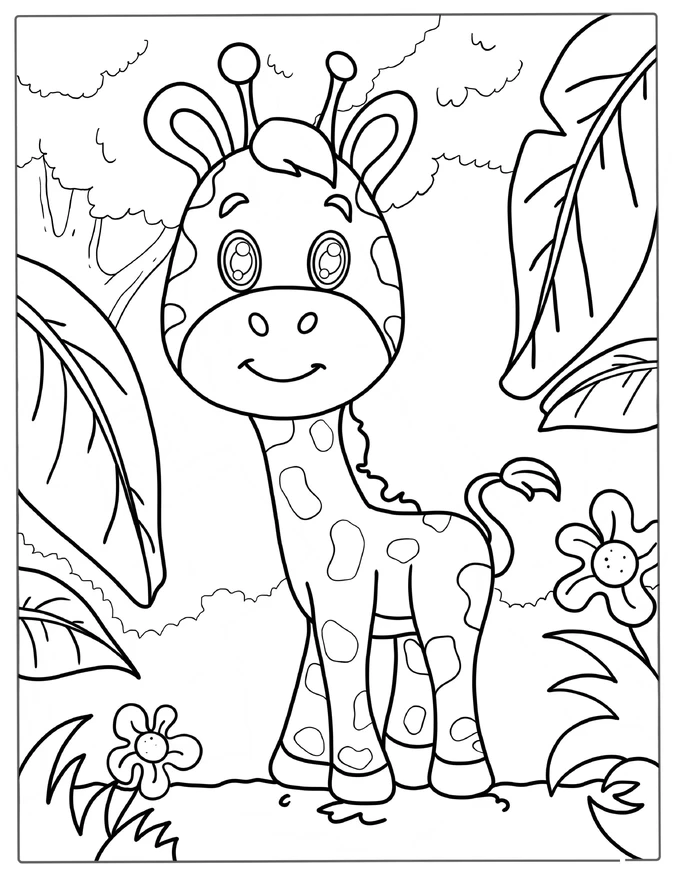 Easy Cartoon Giraffe Coloring Page For Kids