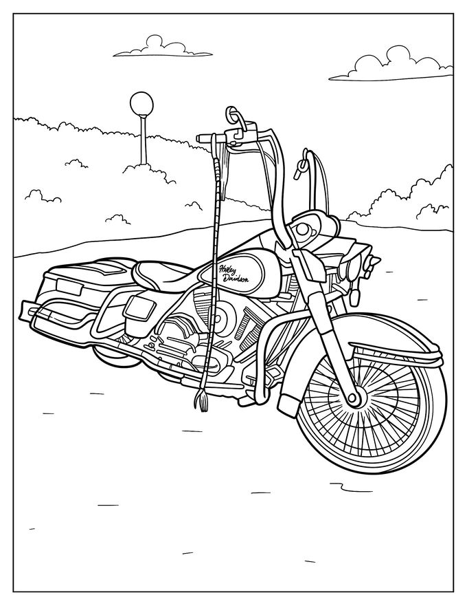 Harley Davidson Retro Bike Coloring Page For Kids