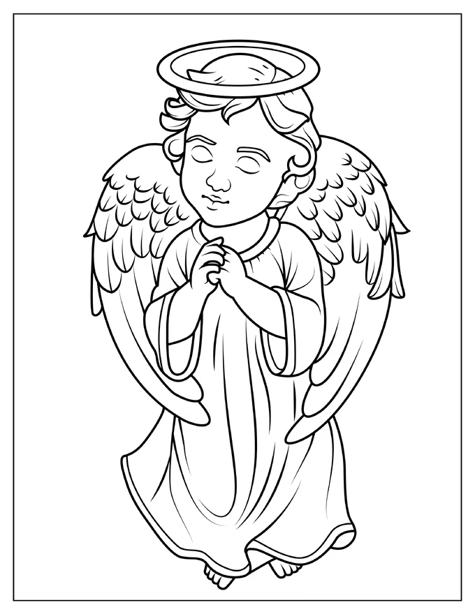 Heavenly Angel Boy With Halo To Color