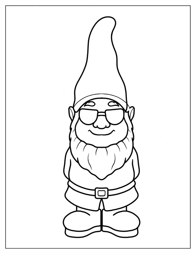 Cool Gnome Wearing Sunglasses Coloring Sheet