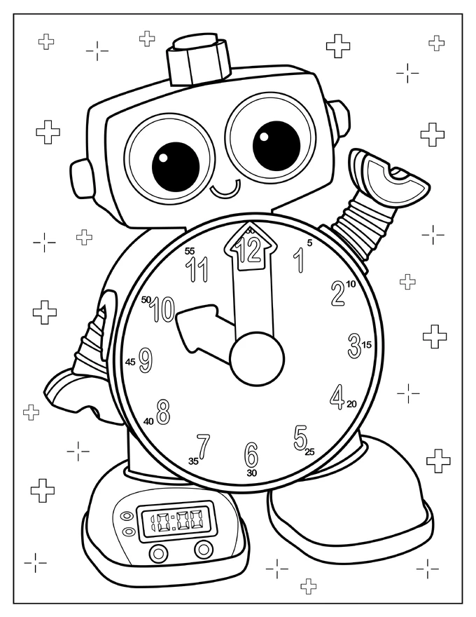 Clock Robot Coloring Sheet For Kids