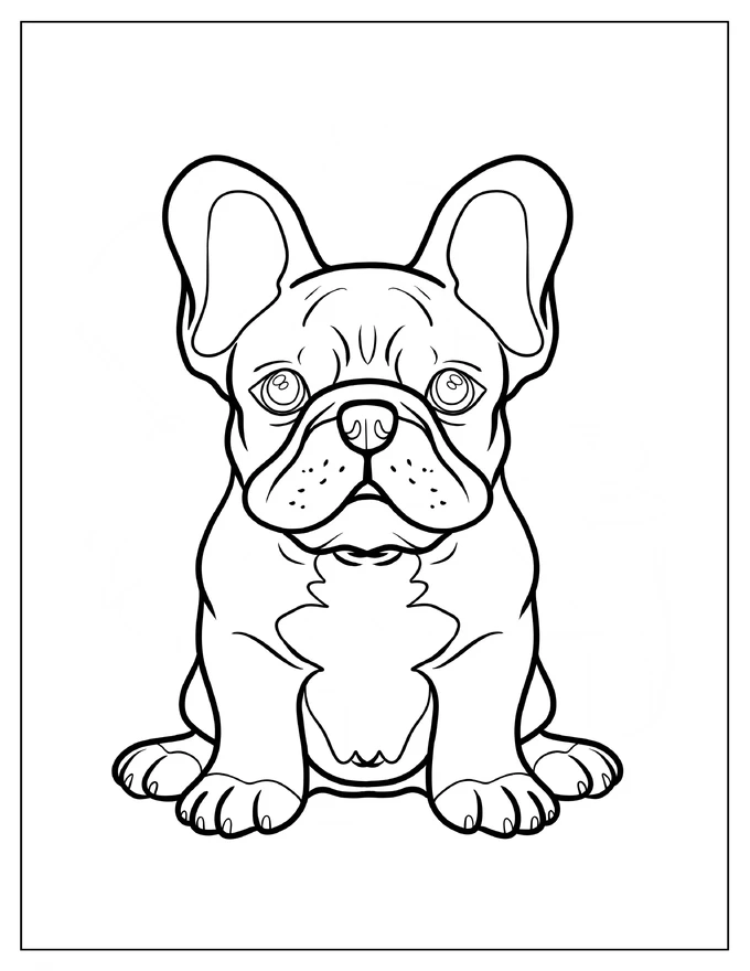 Cute French Bulldog Sitting Coloring Sheet For Preschoolers