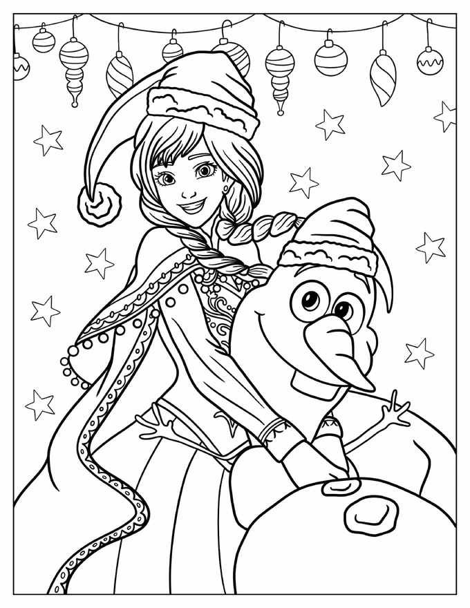 Anna And Olaf In Christmas Outfits Coloring Page