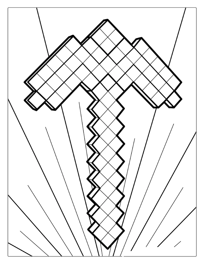 Minecraft Pickaxe Coloring Page For Kids