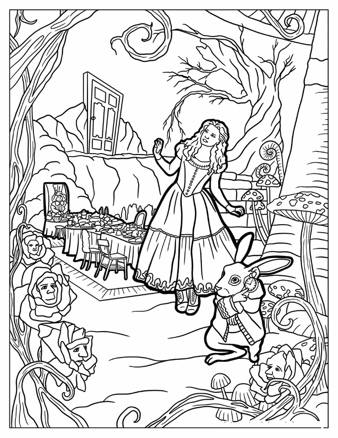 Intricate Alice In Wonderland Coloring Sheet