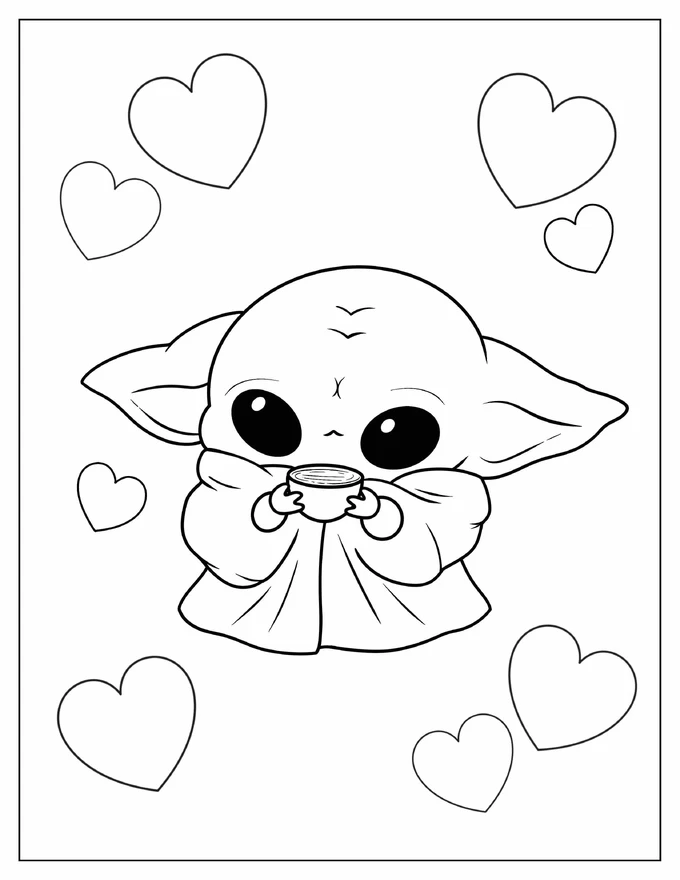 Kawaii Baby Yoda To Color