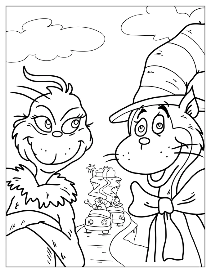 Cat In The Hat With The Grinch To Color