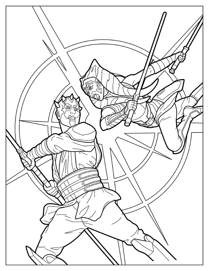 Ahsoka Tano Fighting Darth Maul Coloring Page