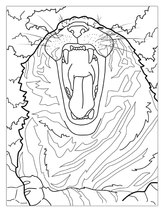 Tiger Doing A Big Yawn Coloring Sheet