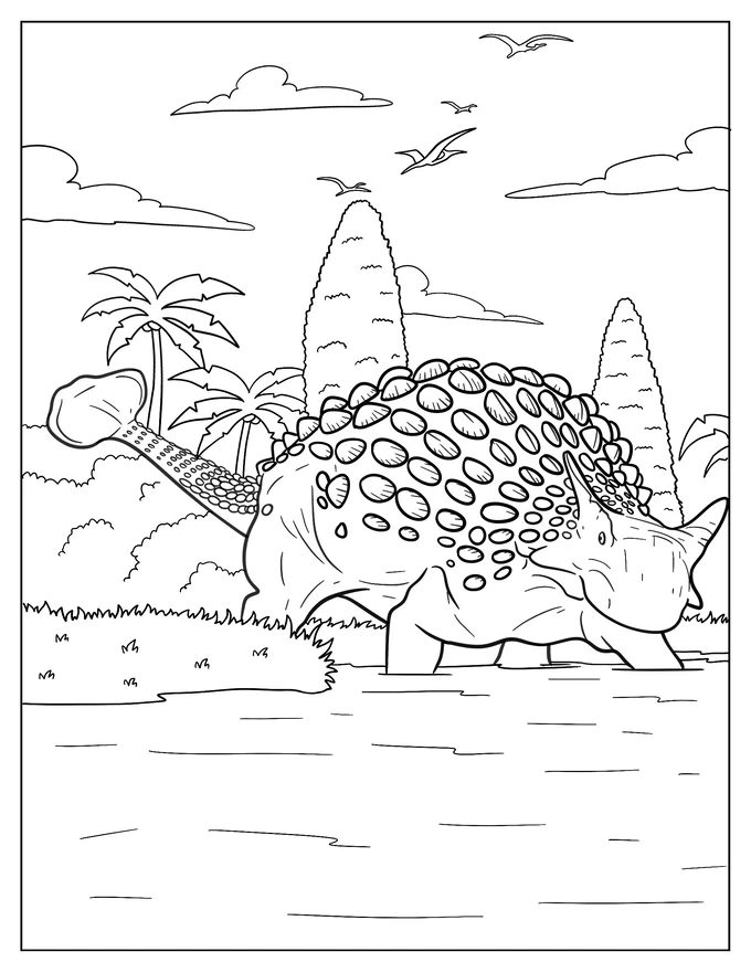 Large Ankylosaurus Entering A River Coloring Sheet