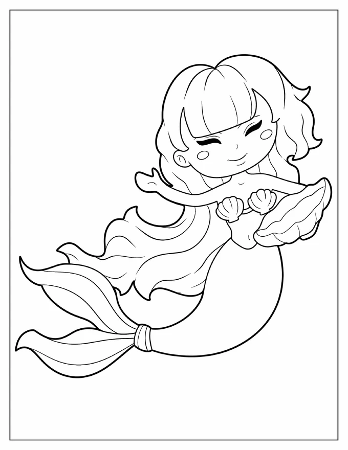 Mermaid Girl Holding Shell For Preschoolers